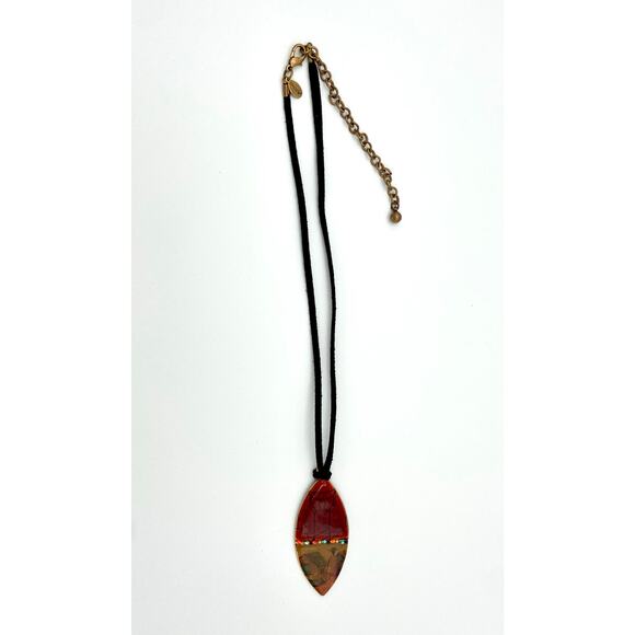 Chico's Rust and Gold Leaf Shape Pendant Suede 16" Cord with 3 1/2" extension - Picture 3 of 5